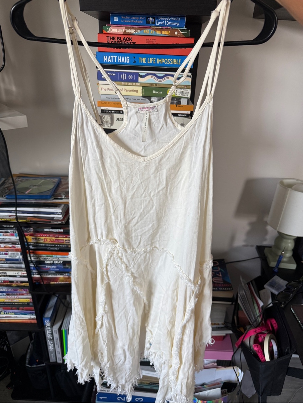 Free People Cream Boho Frayed Slip Dress